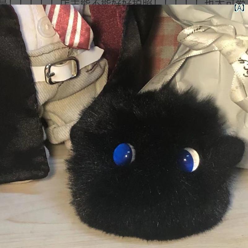 キーホルダー チャーム おしゃれ かわいい ファー 猫 ふわふわ ギフト ブラック ホワイト ブルー