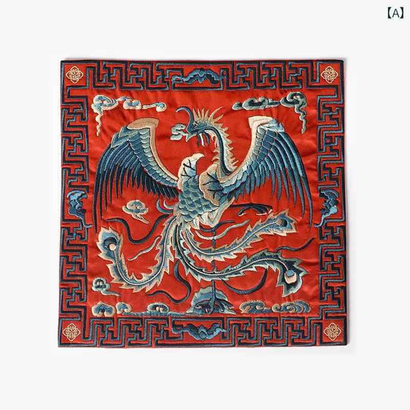 マウスパッド おしゃれ 刺繍 滑りにくい 耐久性 中国風 チャイナ エスニック ドラゴン オレンジ レッド..