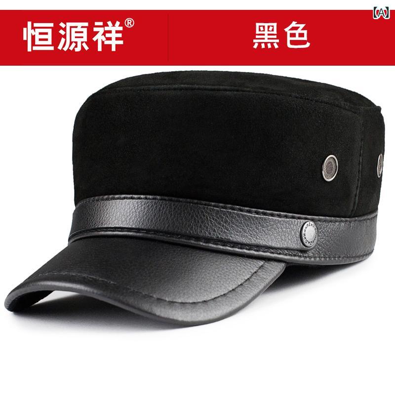 キャスケット メンズ レディース 帽子 秋冬 革 レザー シープスキン フラットトップ アウトドア ブラック