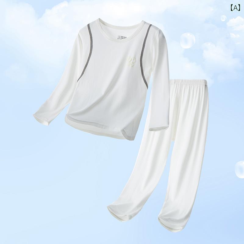 パジャマ キッズ 子供 男の子 女の子 ルームウェア 部屋着 シンプル かわいい 春秋 薄手 長袖 ストレッ..