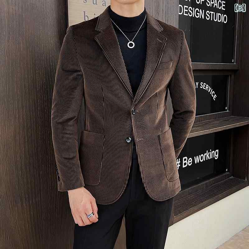 コーデュロイ ジャケット メンズ 紳士 秋冬 厚手 韓国 タイト カジュアル スーツ 大きめサイズ ブラック グレー レッド