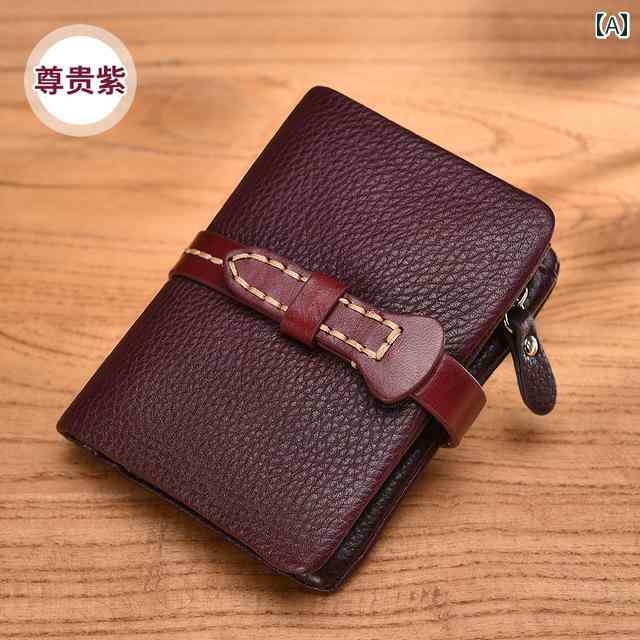 財布 二つ折り 小銭入れ レディース ミニ コインケース ショート レトロ コンパクト 革 レザー パープル ブラック レッド