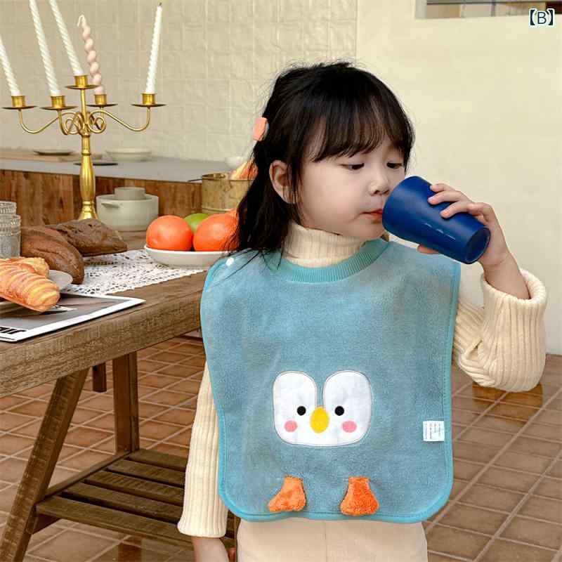 前掛け キッズ 子供 タオル 手拭き エン 歯磨き スタイ よれかけ 防水 ベビー 韓国 ポケット ゾウ ペンギン 猫 ブルー ピンク ベージュ
