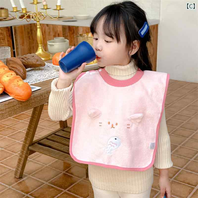 前掛け キッズ 子供 タオル 手拭き エン 歯磨き スタイ よれかけ 防水 ベビー 韓国 ポケット ゾウ ペンギン 猫 ブルー ピンク ベージュ