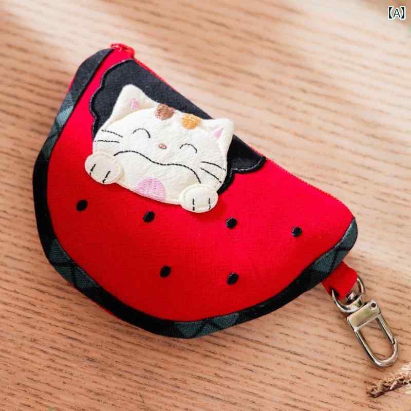 ポーチ 小銭入れ レディース ミニ 財布 コインケース 猫 猫 かわいい キャンバス ジッパー バッグ レッ..