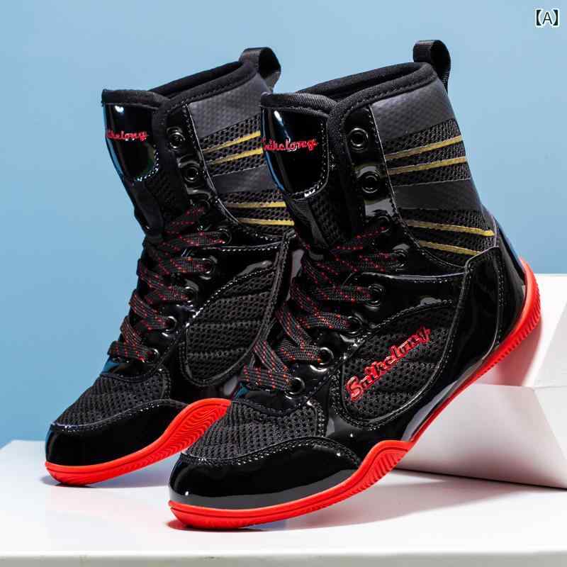 格闘技 シューズ ボクシング レスリング メンズ レディース トレーニング スポーツ ジム 競技 屋内 メッシュ ブラック レッド ホワイト