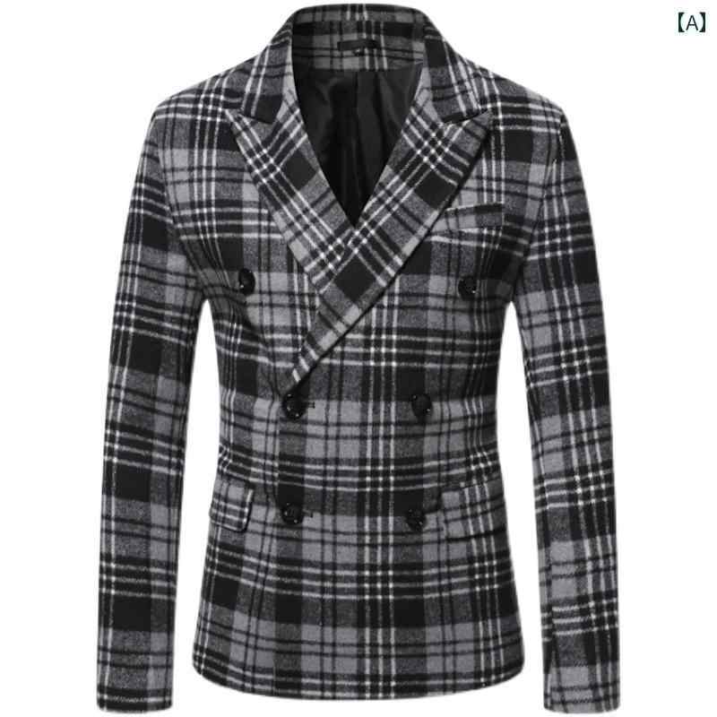 ジャケット コート メンズ 大きめサイズ おしゃれ カジュアル 秋冬 チェック ウール 厚手 ダブル グレー