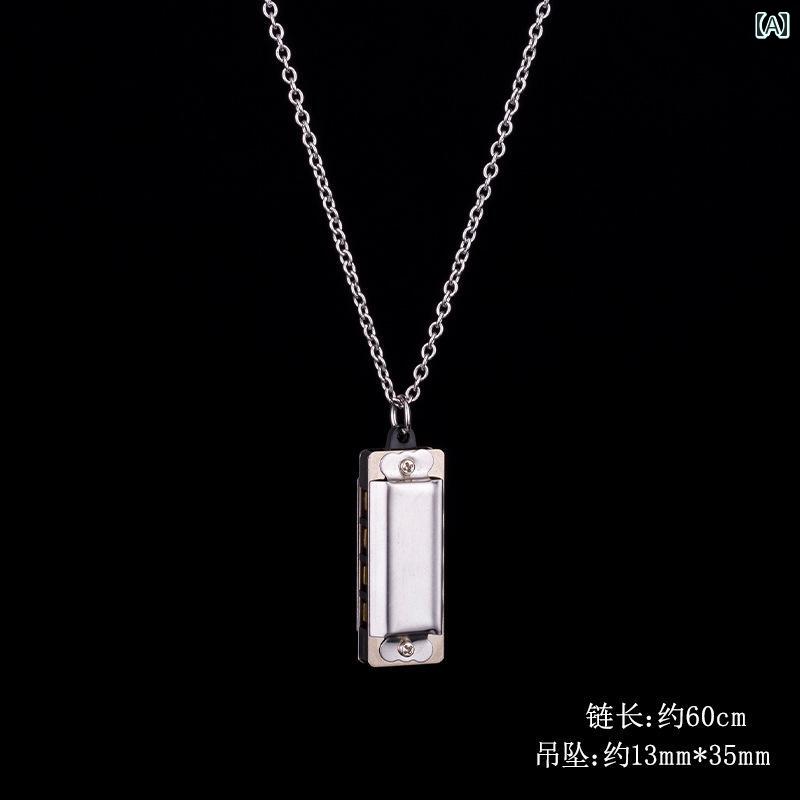 笛 ネックレス ホイッスル メンズ レディース アクセサリー おしゃれ ハーモニカ ペンダント チェーン ブラック ゴールド シルバー