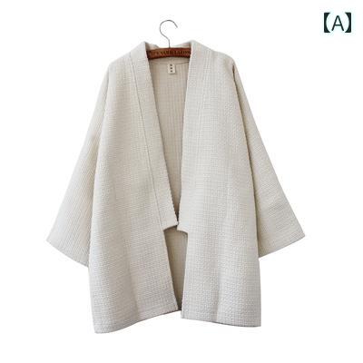 メンズ ジャケット おしゃれ ウール コート カーディガン 着物 道教 ローブ ホワイト ブラック