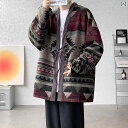 メンズ ジャケット おしゃれ エスニック 羽織 ローブ リバーシブル コート 春秋 大きめサイズ ゆったり レッド ブルー