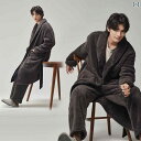 バスローブ メンズ ルームウェア おしゃれ もこもこ パンツ パジャマ 秋冬 厚手 暖かい 大きめサイズ チェック ロゴ