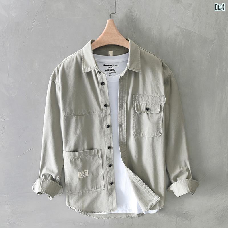 メンズ ジャケット トップス おしゃれ レトロ ワークシャツ 秋冬 厚手 綿 カジュア...