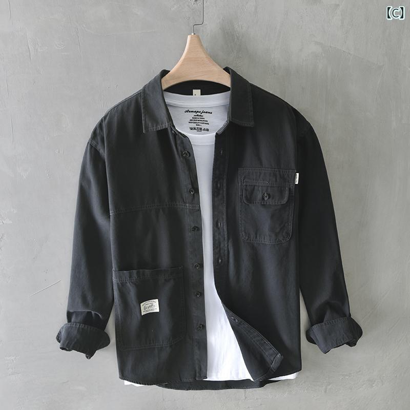 メンズ ジャケット トップス おしゃれ レトロ ワークシャツ 秋冬 厚手 綿 カジュア...
