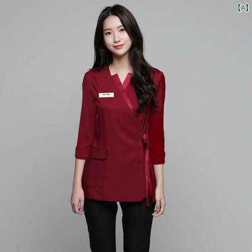 エステ ユニフォーム サロン クリニック 制服 レディース トップス パンツ 秋冬 七分袖 ワインレッド ブラック ホワイト エステ ユニフォーム サロン クリニック 制服 レディース トップス パンツ 秋冬 七分袖 ワインレッド ブラック ホワイト