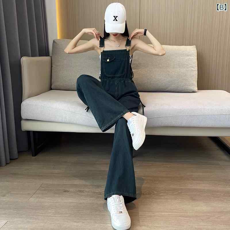 オーバーオール サロペット パンツ つぎ レディース カジュアル デニム 春秋 韓国 ワイド ジャンプスーツ ブルー