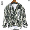 シャツ メンズ 長袖 トップス 大きめサイズ 春秋 チェック ゆったり ジャケット グリーン カーキ 柄シャツ