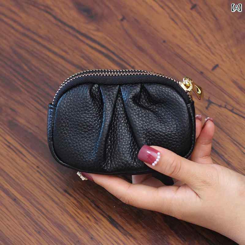 小銭入れ レディース ミニ 財布 コインケース 革 レザー プリーツ ジッパー シンプル ブラック ピンク グリーン ポーチ
