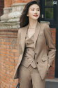 レディース おしゃれ 秋冬 ウール スリム フィット スーツ ジャケット パンツ ブラウン オフィス 通勤 オフィス