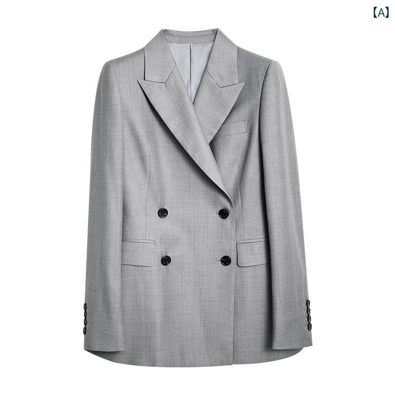 スーツ レディース 大きめサイズ ビジネス ジャケット ダブル スリム グレー オフィス 通勤 オフィス