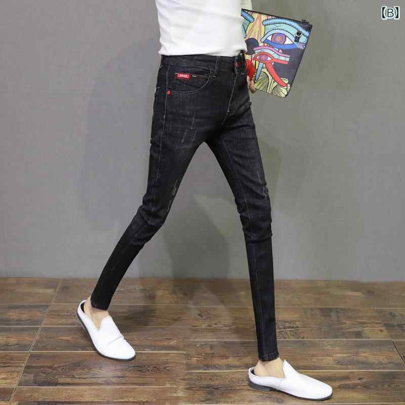 デニム パンツ メンズ ジーンズ スキニー ダメージ クラッシュ ウォッシュド 韓国 ストレッチ性 カジュアル ブラック