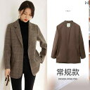 ジャケット レディース チェック ブレザー 冬 韓国 カジュアル ショート ウール コート 厚手 ブラウン