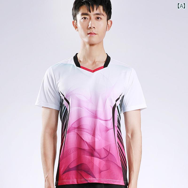 バドミントン ウェア トップス メンズ レディース 速乾 夏 ランニング 半袖 通気性 快適 スポーツ トレーニング Tシャツ 卓球 ジャージ ホワイト ブルー レッド