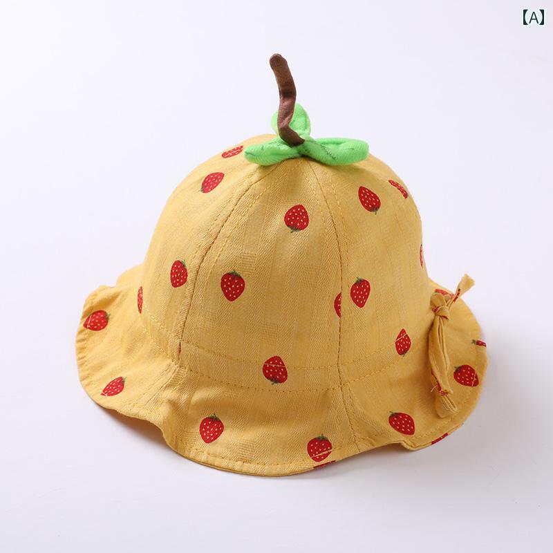 ハット 帽子 キッズ 男の子 女の子 ベビー 赤ちゃん 春秋 薄手 かわいい イチゴ 調節可能 日よけ イエロー ピンク ブルー