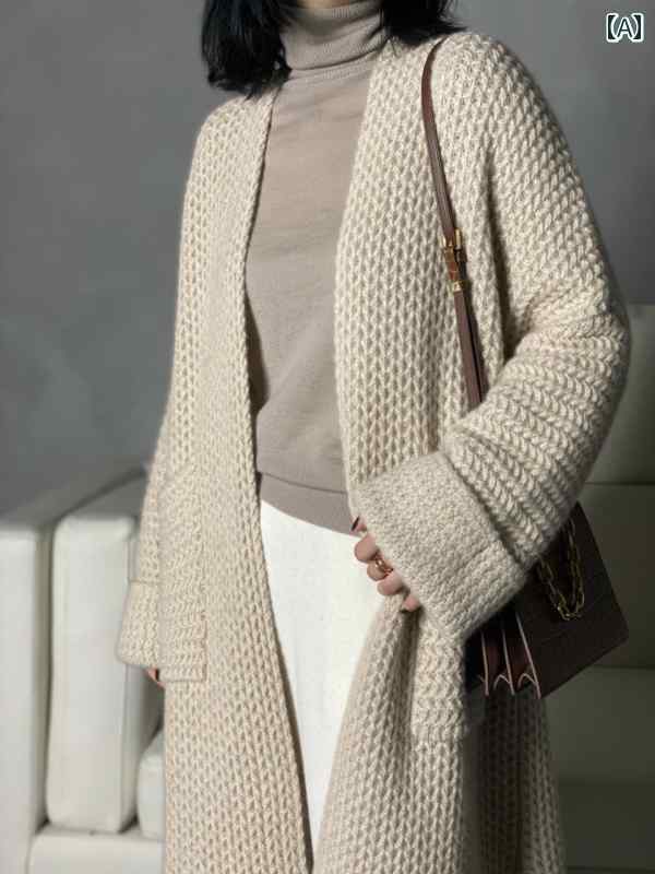 ニット レディース メンズ カーディガン おしゃれ カジュアル 秋冬 韓国 ロング 丈 厚手 長袖 セーター ベージュ ブラウン グレー