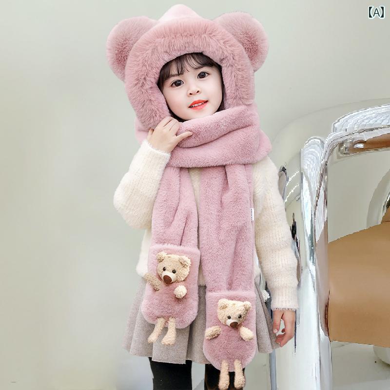 マフラー 帽子 ファー キッズ 男の子 女の子 ネックウォーマー 冬 防寒 暖かい かわいい 手袋 クマ ピ..