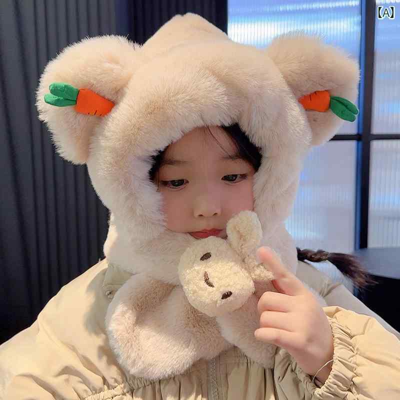 帽子 クマ耳 冬 マフラー 暖かい 子供 キッズ 防風 男の子 女の子 厚手 ベージュ ピンク ブラウン