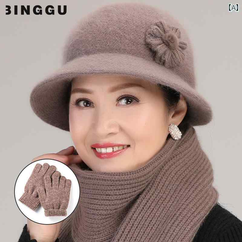 帽子 レディース 婦人 ミセス おばあちゃん 秋冬 ファー ハット カーキ レッド パープル