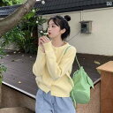 ニット レディース カーディガン おしゃれ カジュアル 大きめサイズ 秋冬 韓国 パール ボタン セーター イエロー ピンク グリーン