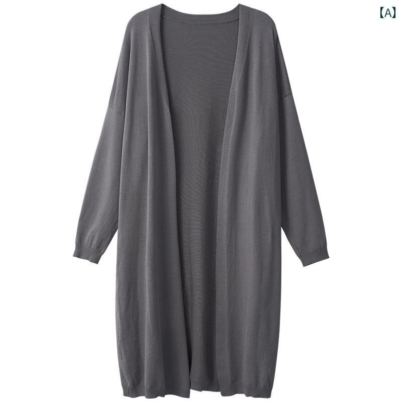 ニット レディース カーディガン おしゃれ カジュアル 薄手 羽織 春夏 ロング 丈 ショールトップス グレー 白 黒