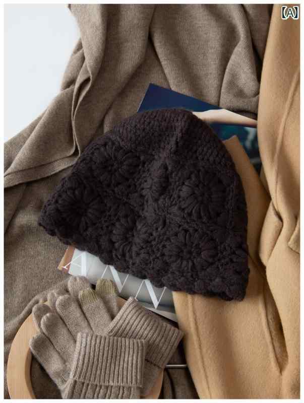 ニット帽 レディース カジュアル 帽子 秋冬 編み ウール 暖かい ブラウン キャメル パープル