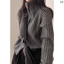 ニット レディース カーディガン おしゃれ カジュアル 大きめサイズ ショート ハイネック 厚手 秋冬 セーター ウール トップス グレー