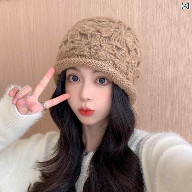 ニット帽 レディース カジュアル 帽子 ウール おしゃれ 秋冬 暖かい パイル ブラック ワインレッド カ..