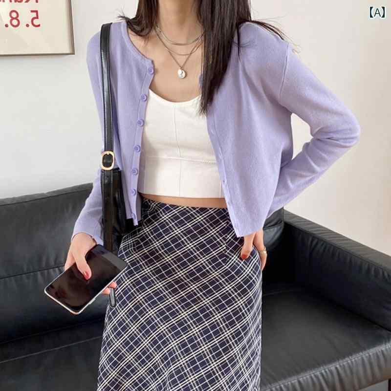 ニット レディース カーディガン おしゃれ カジュアル 大きめサイズ 薄手 春秋 トップス ショート パープル ブラック グレー