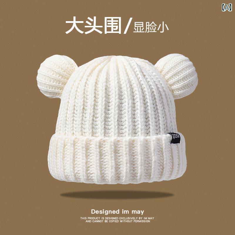 ニット帽 レディース 帽子 かわいい おしゃれ 厚手 暖かい クマ耳 秋冬 ウール ホワイト ブラック ブラウン