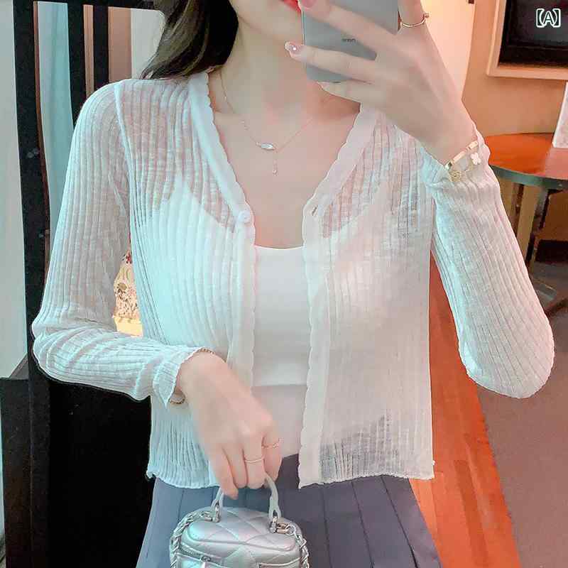 ニット レディース カーディガン おしゃれ カジュアル 大きめサイズ Vネック 春夏 薄手 日焼け防止 ブラウス 白 黄 ピンク