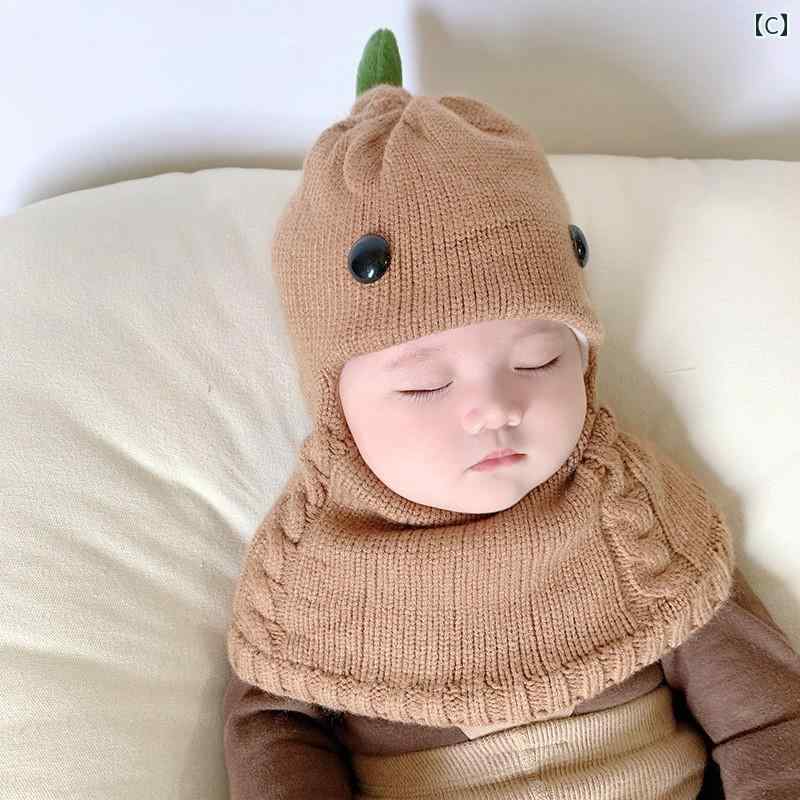 ニット帽 キッズ 男の子 女の子 帽子 かわいい おしゃれ 秋冬 ベビー 防寒 マフラー 厚手 耳あて 恐竜 イエロー ピンク グレー バラクラバ