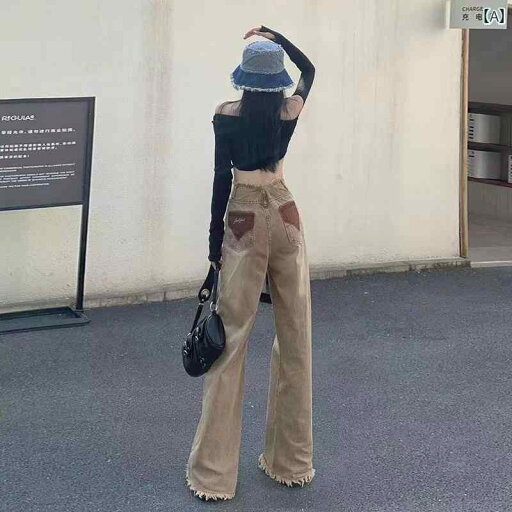 デニムパンツ レディース ジーンズ 春秋 大きめサイズ アメリカン ワイド カットオフ フレアパンツ 韓国 ブラウン デニムパンツ レディース ジーンズ 春秋 大きめサイズ アメリカン ワイド カットオフ フレアパンツ 韓国 ブラウン
