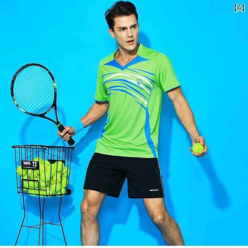 バドミントン ウェア スポーツ ファッション おしゃれ メンズ レディース 半袖 卓球 速乾 通気性 春夏 競技 トレーニング グリーン ブルー レッド