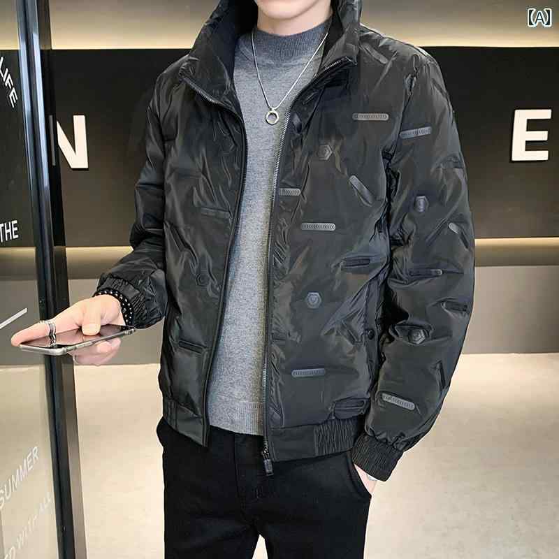 ダウン ジャケット メンズ 軽量 ショート 厚手 冬 アウター カジュアル ブラック グリーン スタンドカラー