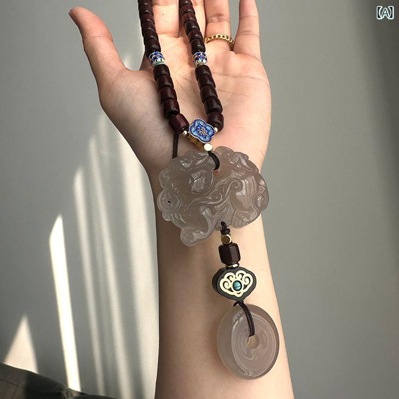 車 ルームミラー アクセサリー 飾り セキュリティ 翡翠 仏 キリン ペンダント メンズ レディース グレー ホワイト