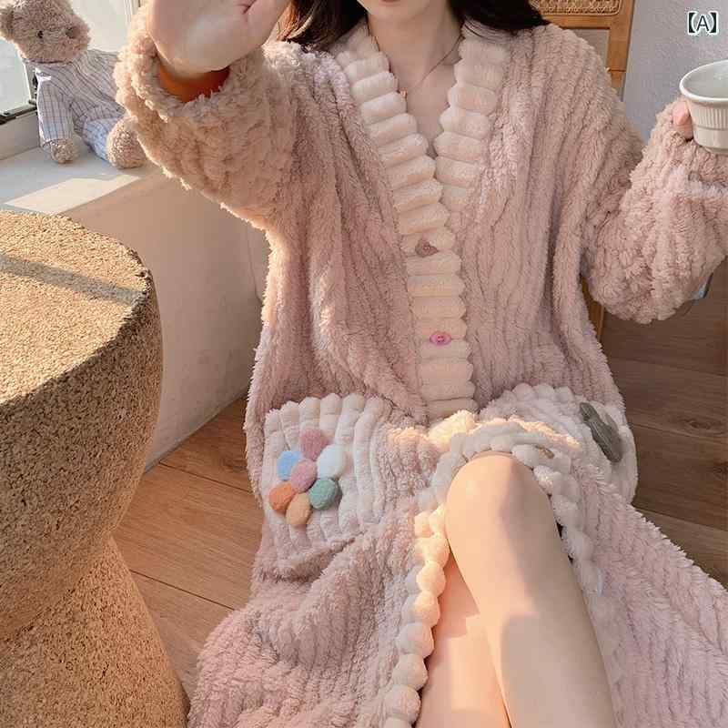 ルームウェア 部屋着 バスローブ レディース ガウン もこもこ 秋冬 ロング 大きめサイズ 暖かい 厚手 フランネル パジャマ ピンク グリーン ホワイト