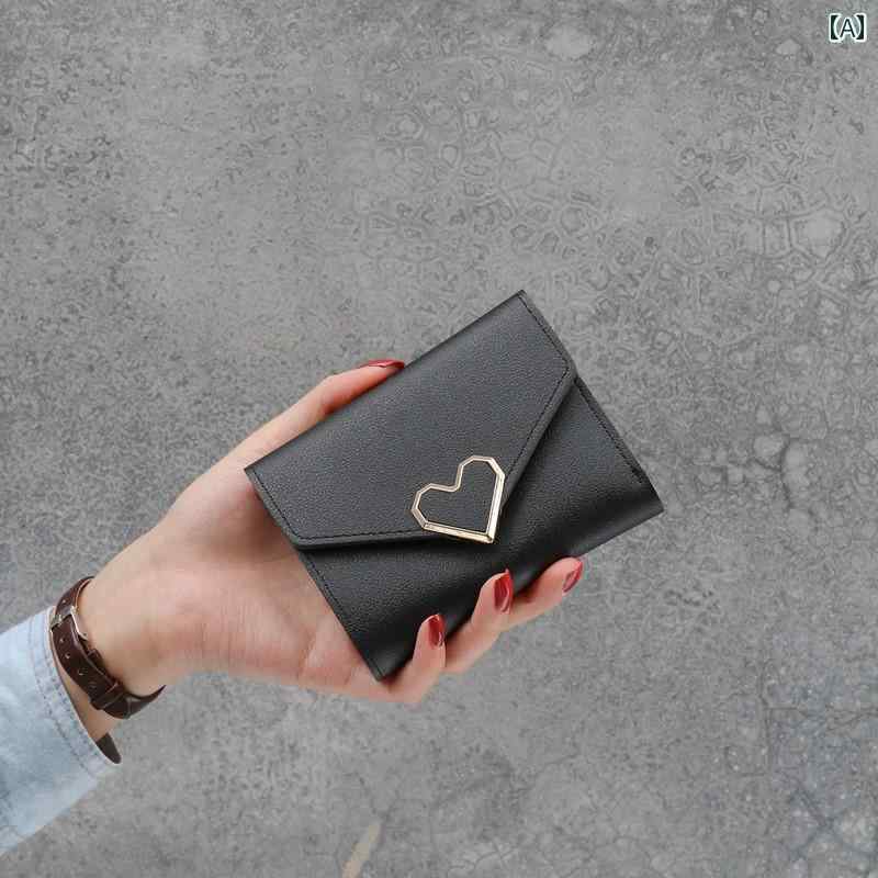 財布 三つ折り レディース ウォレット 小銭入れ コンパクト かわいい 折りたたみ カードホルダー ブラック ピンク グレー ハート