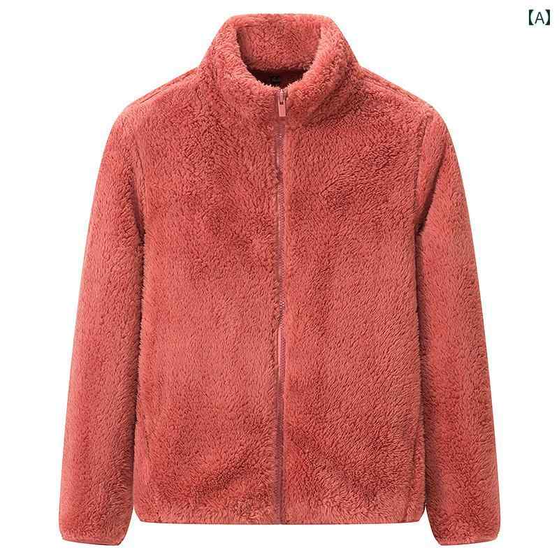 フリース ジャケット メンズ レディース 冬 長袖 暖かい カジュアル ファッション オレンジ ブラウン ブルー スタンドカラー