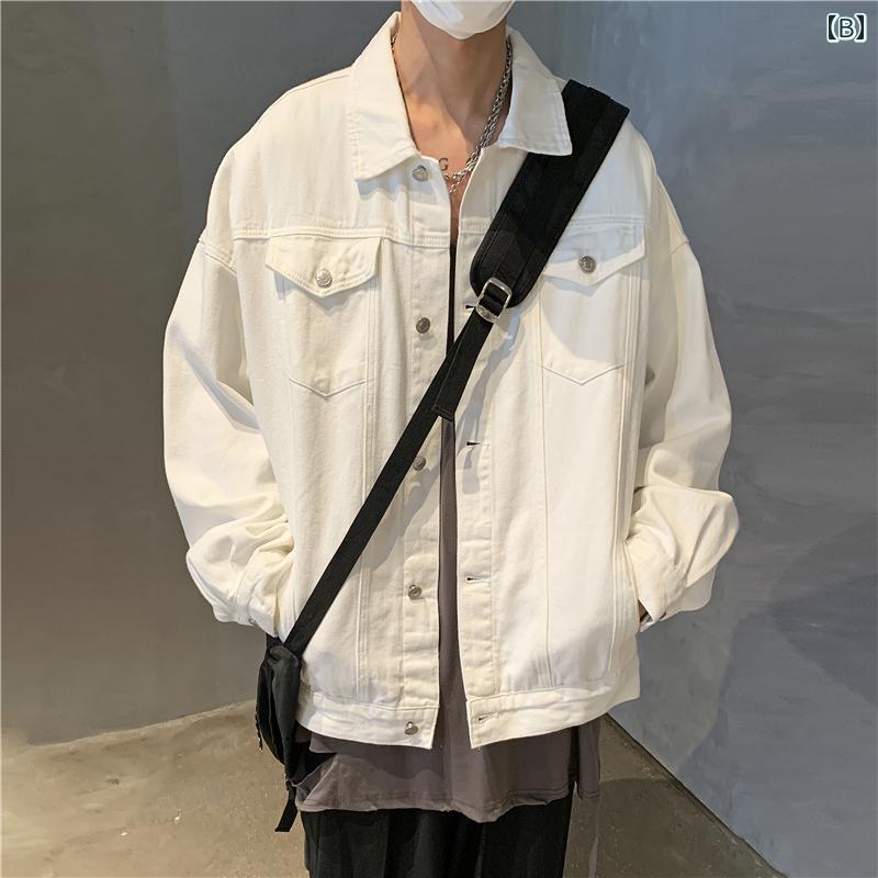 デニムジャケット Gジャン メンズ カジュアル 大きめサイズ アメリカ レトロ 春秋 ストリート ワークジャケット ホワイト ブルー グレー