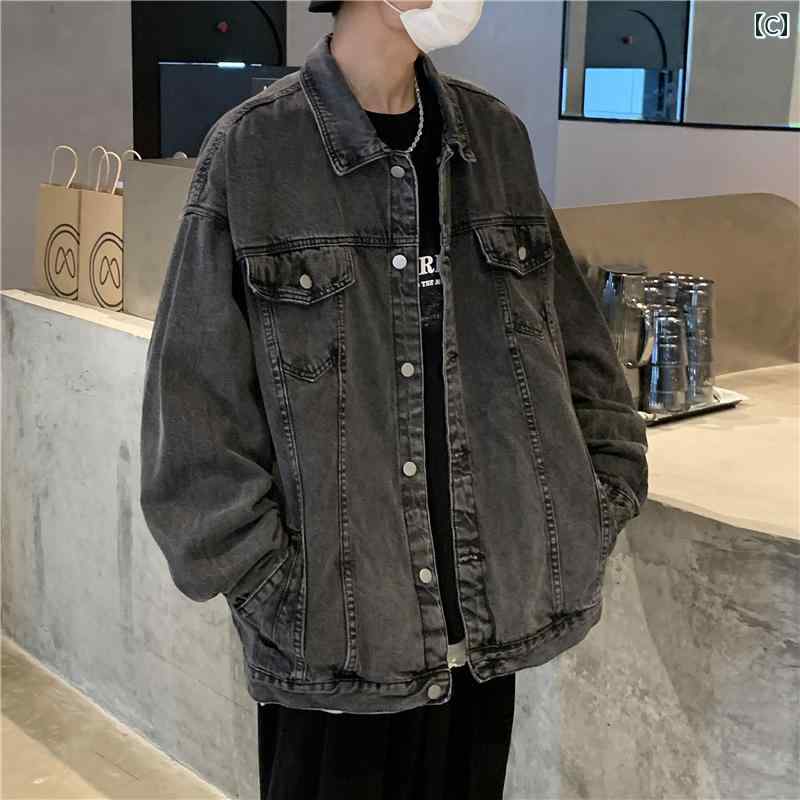 デニムジャケット Gジャン メンズ カジュアル 大きめサイズ アメリカ レトロ 春秋 ストリート ワークジャケット ホワイト ブルー グレー