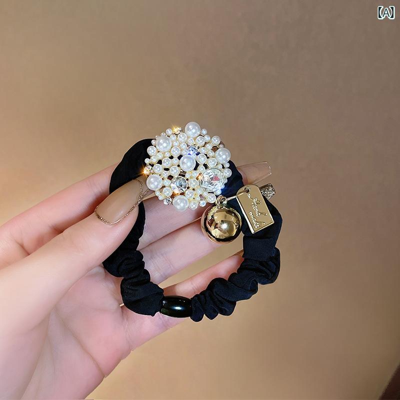シュシュ ヘアアクセサリー レディース ヘアゴム パール ヘッドバンド ブラック ブラウン 韓国